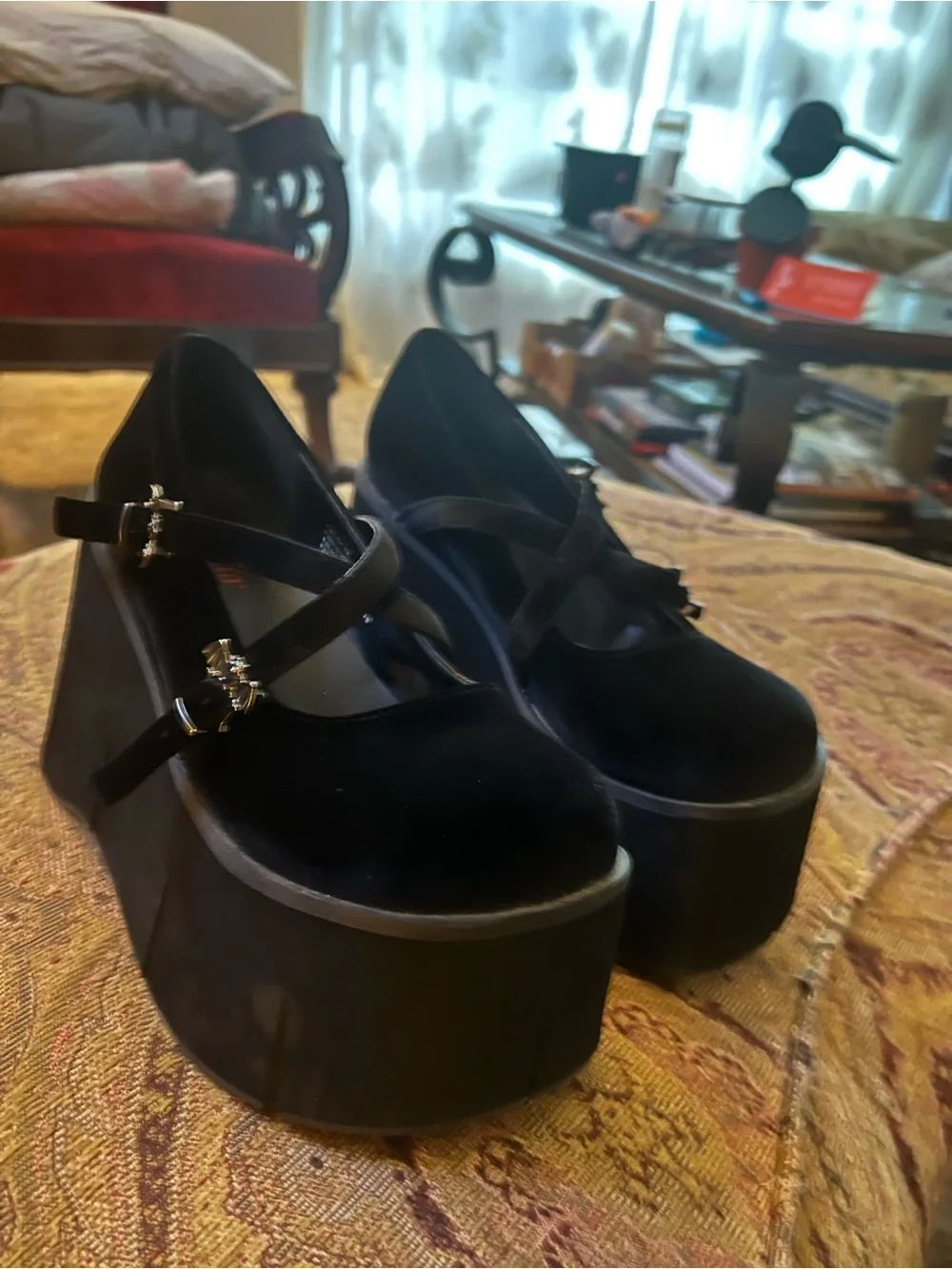 Demonia Black Velvet Mary Jane Platform Heels size 8